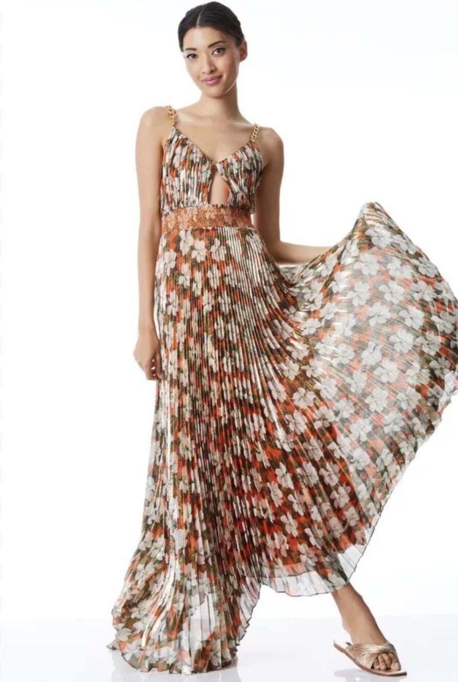 Alice + Olivia Gloria Chain Strap Pleated Maxi Dress 2 $995